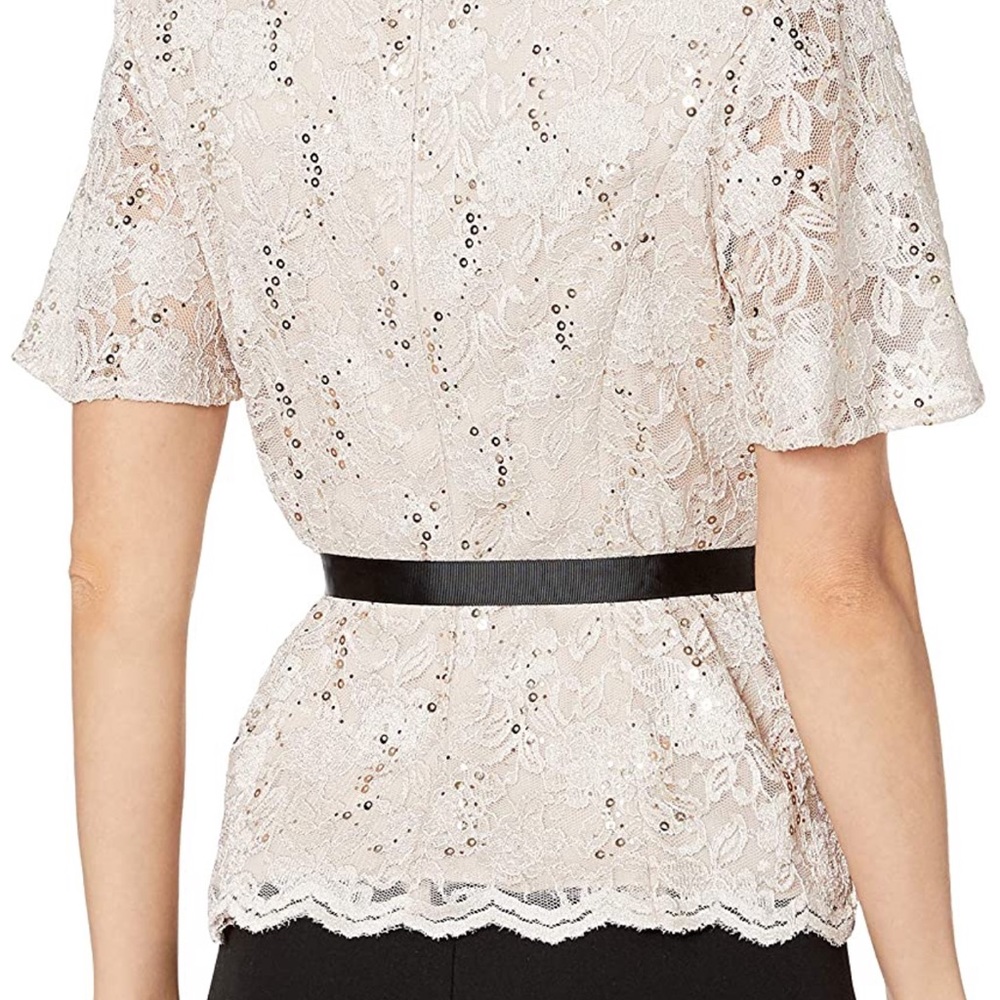 Woman Lace Sequin Blouse Shirt